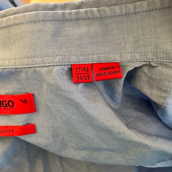 Men’s HUGO BOSS blue chambray dress shirt. Slim fit 17/43 and 34/35. - Picture 9 of 9